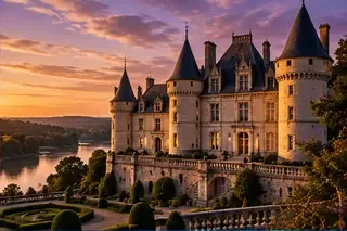 Illustration originale d’ambiance : château dans une lumière dorée